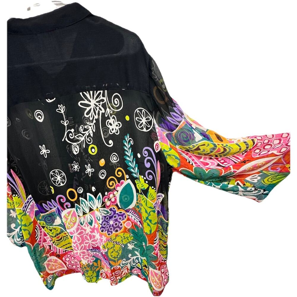 Soft Surroundings Top Womens 3x Black Floral Sheer Flare Sleeve Casual - Picture 9 of 11